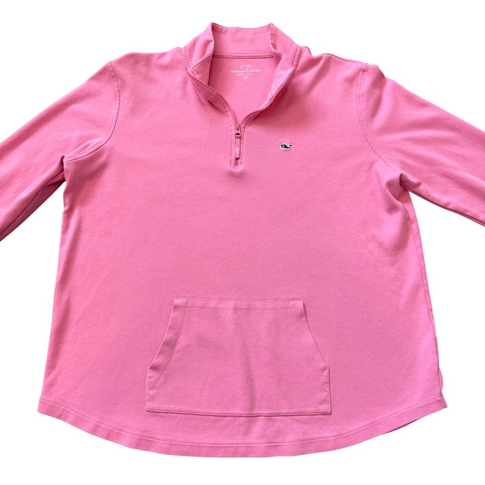 Vineyard Vines Womens XL Pink Cotton Quarter Zip Pullover Whale Logo Thumbholes